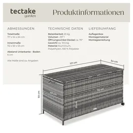 Tectake tectake® Auflagenbox, mit Aluminiumgestell und Rattangeflecht, komfortable Hubautomatik, 117 x 54 x 64 cm,