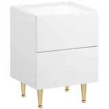 Woltu Nachttisch,, Weiß, Weiß Hochglanz, Holz PVC+Metall,