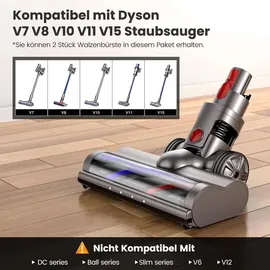 blyno Bürste Kompatibel für Dyson V7, V8, V10, V11, V15 Staubsauger Elektrobürste mit Direktantrieb mit 4 Frontlichten Hartboden und KurzflorigeTepp