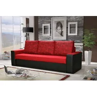 Fun Möbel Sofa Designersofa LEEDS 3-Sitzer mit Schlaffunktion Schwarz / Rot - Schwarz