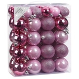 INGE-GLAS 50 Christbaumkugeln Kunststoff 4cm und 6cm Kugelbox 50 teilig (Rosa-Mix (rosa - Hellrosa))