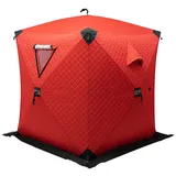 Eisangeln Zelt Wasserdicht, 145x145x165cmTragbares Pop-Up-EIS-Angelzelt mit Winddichter Eisverankerungen,für Winterfischen Outdoor Camping Zelt, Rot