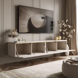 Lukmebel CELINE KASCHMIR TV-Lowboard 200 cm Beige/Gold Holzwerkstoff