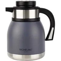 Michelino - 2.0L Thermoskanne Doppelwandig Getränkespender Isolierkanne Kanne Kaffee Tee Teekanne Grau
