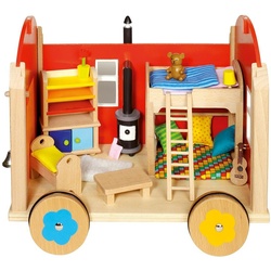 goki Puppenwohnwagen Puppenbauwagen mit Zubehör, (24-tlg), vollständig mit Möbeln eingerichtet bunt