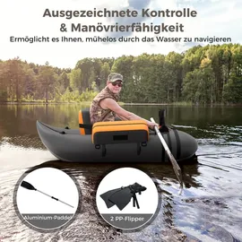 Costway Schlauchboot aufblasbar bis 150kg, Angelboot mit verstellbarer Rückenlehne, Pumpe, Paddel & Gurte, Fischerboot für Erwachsene 135x109x54cm - Grau