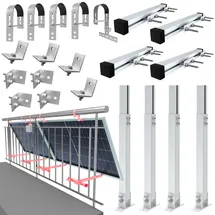 FIREND24 Balkonkraftwerk-Halterung Geländer Befestigung für 2 Solarmodule 0° & 25-45° RUND