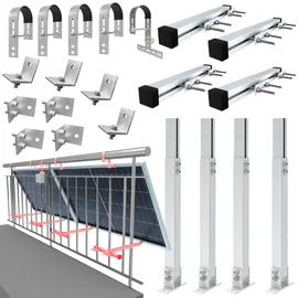 FIREND24 Balkonkraftwerk-Halterung Geländer Befestigung für 2 Solarmodule 0° & 25-45° RUND
