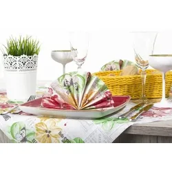 Sovie HOME Tischläufer Hello Spring in gelb-rot aus Linclass® Airlaid 40 cm x 4,80 m, 1 Stück - Frühling Blumen modern Schmetterling