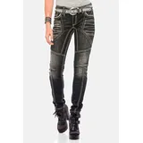 Cipo & Baxx Jeans Damen, Gr. 30, Länge 32, schwarz, 85% Baumwolle, 14% Polyester, 1% Elasthan, unifarben, slim fit lang, Jeans Slim-fit-Jeans, mit extravagantem Nahtdesign, WD382
