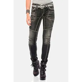 Cipo & Baxx Jeans Damen, Gr. 30, Länge 32, schwarz, 85% Baumwolle, 14% Polyester, 1% Elasthan, unifarben, slim fit lang, Jeans Slim-fit-Jeans, mit extravagantem Nahtdesign, WD382