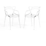 RATTATAN Set aus 2 transparenten Stühlen aus Polycarbonat, robust, ergonomisch, für Bar, Restaurant, Küche oder Garten, modernes Design–Iride–Transparent