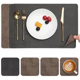 LuxusKollektion Küchenorganizer-Set Tischset abwaschbar Kunstleder rutschfest 4er Set Grau Braun 4er Set