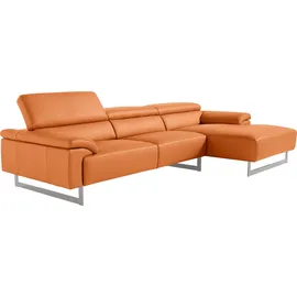 Egoitaliano Ecksofa "Malika, edel und bequem, Designsofa mit hochwertigen Bezügen, L-Form", orange, B:287cm H:94cm T:165cm, Leder »BULL« (echtes Rindsleder). Geschliffenes, pigmentiertes und behandeltes Rindsleder mit einer Dicke von 1, 3-1, 5 mm.