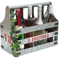 DanDiBo Flaschenträger Weinträger Metall mit Öffner Flaschenträger 8 Zylinder V8 silberfarben