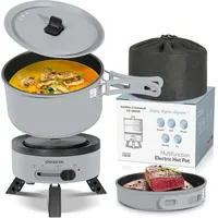 HOMECALL Enfrifam Elektrische Multipfanne Elektrische Hot Pot, Multikocher, Elektrische Pfannen, Campingkocher 700,00 W, Fondue Set, Ideal Für Büro Wohnheime Hotels Reisen Wohnwagen-grau(2 St Pot)