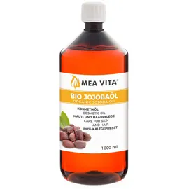 Mea Vita VitaFeel Bio Jojobaöl Gold 1000 ml | 100% rein & kaltgepresst - Feuchtigkeitspflege für Haut & Haare | Trägeröl für Massage & Aromatherapie - trockener Haut & Kopfhaut