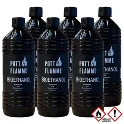Pott & Flamme Bioethanol 6 x 1000 ml Flasche  mit Sicherheitsverschluss