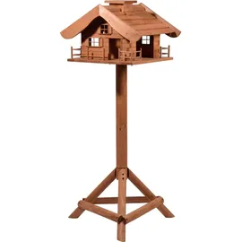 Dobar dobar® 98370e Design Vogelfutterhaus Almhütte - XL Vogelhaus im Hüttendesign - Vogelvilla aus Massivholz - Vogelfutterstation inklusive Ständer - Großer Futterspender - 66 x 66 x 136,5 cm - Braun