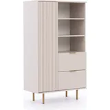 Regalschrank NUBIA NB-04 mit 2 Schubladen 1 Tür Regal SoftClose Push-to-Open Schrank 80 x 140 cm Standregal Wohnzimmerschrank Modern (Kaschmir) - Beige