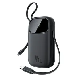 Baseus EnerFill Powerbank 20000mAh 45W mit integrierten USB-C/Lightning Kabeln - Schwarz