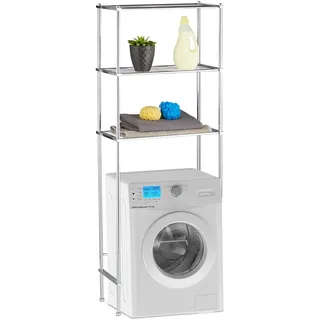 Relaxdays Überbauregal Waschmaschine, 3 Ablagen, Waschmaschinenregal Chrom, HBT: 162 x 63 x 30 cm, Silber