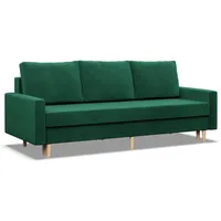 Mebligo - Sofa Mit Schlaffunktion Und Bettkasten Blank, 3 Sitzer 212 cm Breit, Ausziehbares Couch Auf Holzfüßen, Wohnzimmer Schlafcouch - Flaschengrün