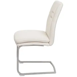 Mendler 6er-Set Esszimmerstuhl HWC-H70, Küchenstuhl Freischwinger Stuhl, Stoff/Textil Edelstahl gebürstet ~ creme-beige