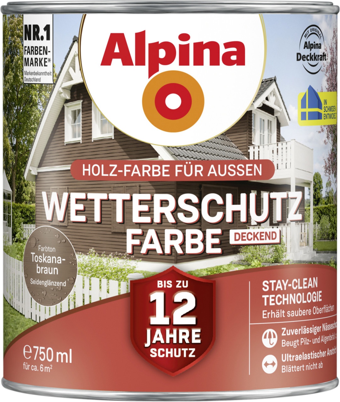 Alpina Wetterschutzfarbe deckend 0,75 L toskanabraun