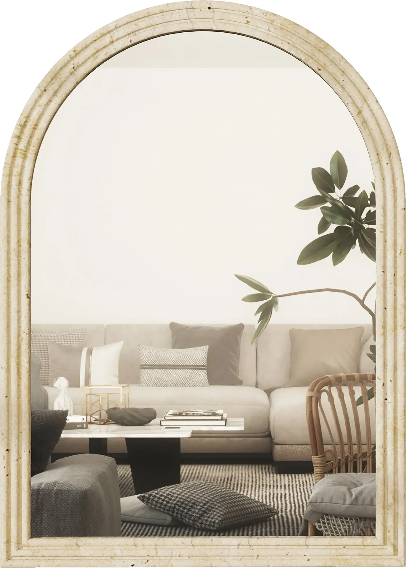 HOMCOM Wandspiegel 50 x 70 cm Bogenförmig Spiegel mit Rahmen aus Polystyrol Dekorativer Hängespiegel Badezimmerspiegel für Schlafzimmer Badezimmer Wohnzimmer Flur Beige   Aosom