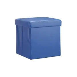 Relaxdays Faltbarer Sitzhocker, Sitzcube mit Stauraum Deckel, Fußablage, Sitzwürfel aus Kunstleder Blau