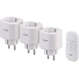 revolt Steckdose: 3er-Set Mini-Funksteckdosen mit Fernbedienung, 30 Meter, 3.680 Watt (Funksteckdosen mit Zeitschaltuhr, mit Schalter)
