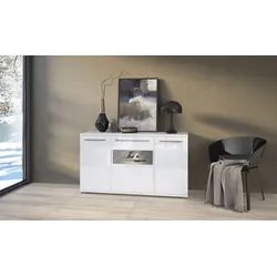 Kommode PLACES OF STYLE "Piano", weiß (weiß hochglanz), B:150cm H:84,6cm T:45,2cm, Spanplatte, Sideboards, Hochglanz UV lackiert, Soft-Close Funktion