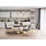Design Esstisch Tisch HA-777 Grau Marmoroptik - Gold ausziehbar 160 bis 220 cm - Grau