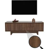 MCW TV-Rack MCW-O34, TV-Board Fernsehtisch Lowboard Kommode, Schubladen Ablagen, Melamin 51,5x150x39,5cm ~ braun