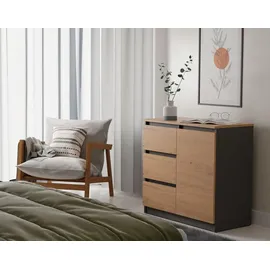 Top e shop Topeshop 1D3S ANT/ART BA KPL, Anthrazit, Eiche, 3 Schublade(n), Partikelbord, Modern - Grau/Braun
