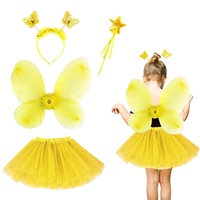 EQLEF Fee Kostüm Kinder, Tutu Wings Schmetterlingsflügel Set Fee Prinzessin Wings Kostüm für Mädchen Mädchen Partykostüm (Gelb)
