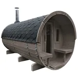 Wolff Finnhaus Saunafass Fasssauna 400 (2-Raum) Schwarz hellgrau Komplett montiert inkl. gratis Sauna-Set (6-teilig)