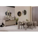 JV Möbel Neutrales Esszimmer-Set (Esstisch + 4 Stühle + Konsole), mit Spiegel).