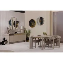 JV Möbel Neutrales Esszimmer-Set (Esstisch + 4 Stühle + Konsole), mit Spiegel).