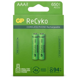 GP Batteries ReCyko Micro AAA NiMH 650mAh, 2er-Pack (12065AAAHCE-C2)