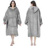 MOKANI Kuscheldecke mit Ärmeln und Kapuze Hoodie Decke, Decken Hoodie Decke mit Ärmeln, Übergröße Flauschige Flanell Kapuzenpullover für Damen Herren, Grau