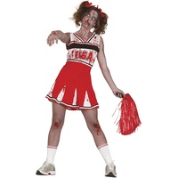 Fiestas GUiRCA Go USA Zombie Cheerleader Halloween Kostüm Damen – Blutige rot weiße High School Cheerleader Uniform – Halloween Kostüm Dame 42 – 44 (L)