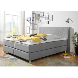 Boxspringbett INOSIGN "Parla", grau, L:218cm, 100% Polyester, Komplettbetten, Boxspringbett, incl. Topper, 4 Farben in 4 Breiten, 2 Härtegraden, 3 Matratzenarten