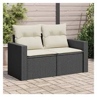 vidaXL Gartensofa mit Kissen 2-Sitzer Schwarz Poly Rattan