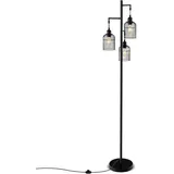 HOMASIS 169cm Stehlampe, modern Stehleuchte mit 3 Lampenschirmen, Industriell Standleuchte E27 mit stabilem Sockel & Fußschalter, Standlampe Metall, Leselampe für Wohnzimmer Schlafzimmer, Schwarz (A)