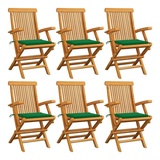 vidaXL Gartenstuhl Gartenstühle mit Grünen Kissen 6 Stk. Massivholz Teak (6 Stück) grün 23.6 cm x 89 cm