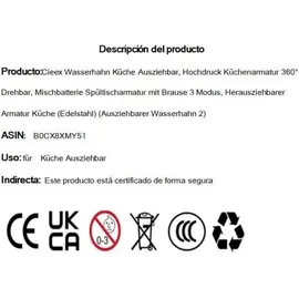 luxuskollektion Cieex Küchenarmatur Hochdruck Schwarz