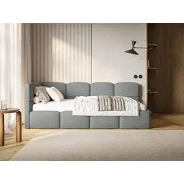 Selsey Jugendbett Dunkelgrau Kunststoff, 1-Sitzer, 120x200, Kopfteil Links, Matratze & Bettkasten, Chenille Stoff mit und Lattenrost, Polsterbett mit Stauraum und gepolstertes Kinderbett Jugendbett linksseitig mit Eckkopfteil