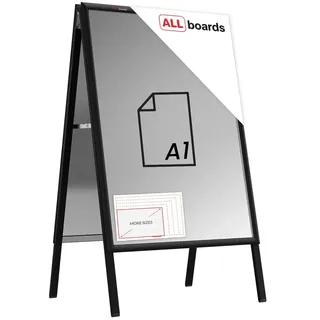 ALLboards Doppelseitige Werbetafel, Kundenstopper, Größe: A1, in einem schwarzen Aluminiumrahmen,